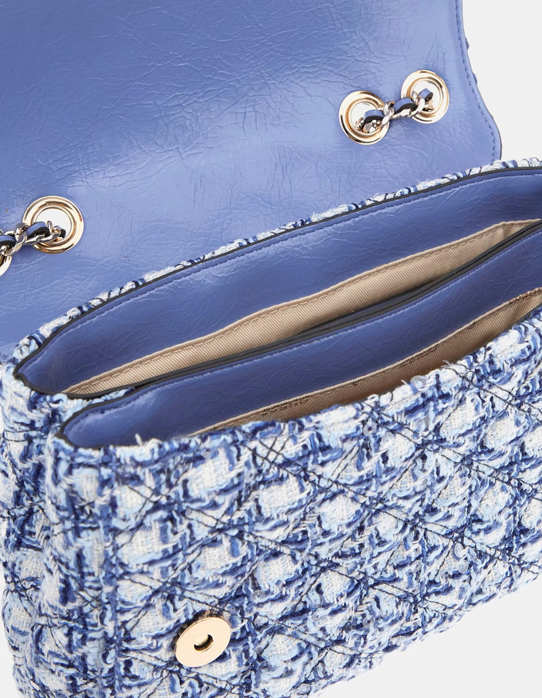 Guess Giully Stormy Blue Tweed Crossbody Bag