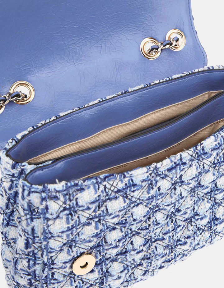 Guess Giully Stormy Blue Tweed Crossbody Bag
