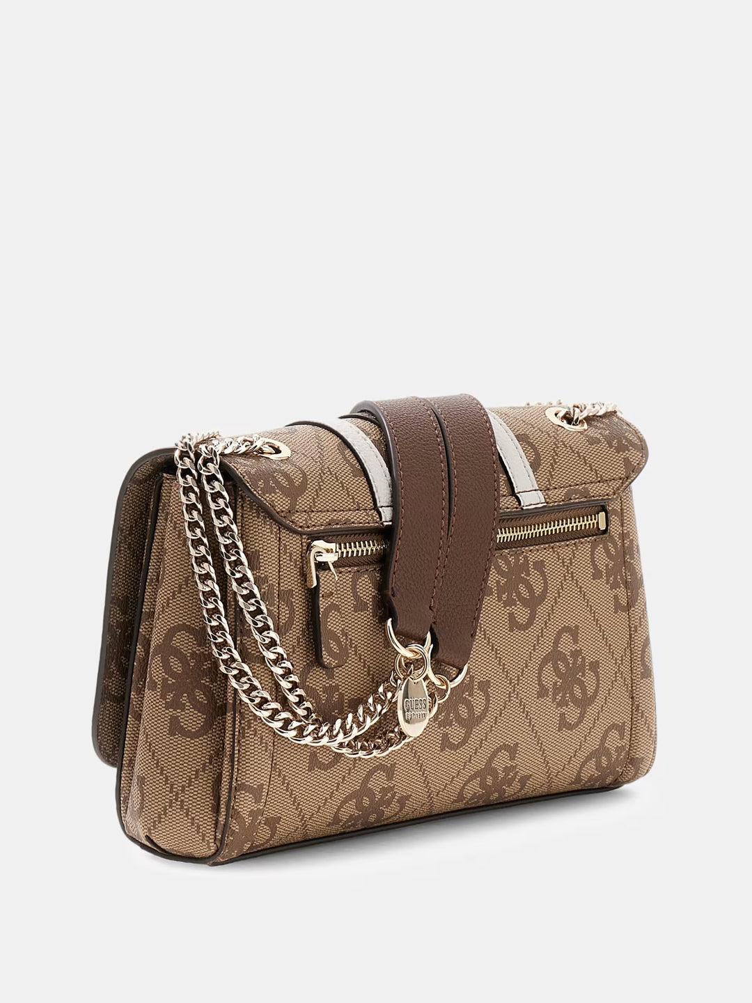 Guess Noelle Latte Logo Brown Crossbody Bag
