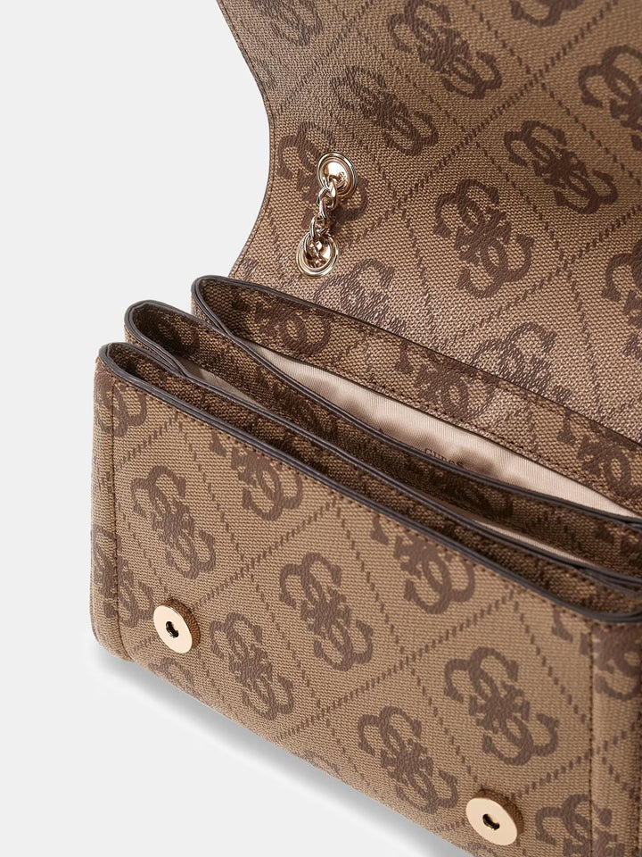 Guess Noelle Latte Logo Brown Crossbody Bag