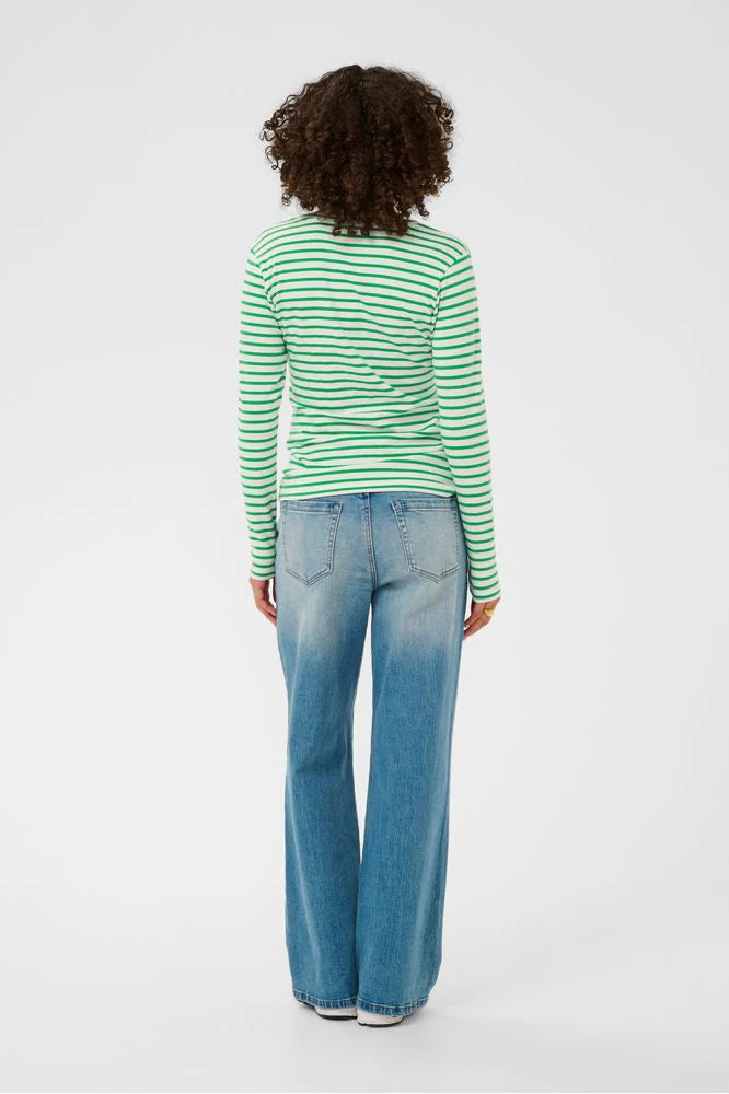 Kaffe Liddy Chalk/Bright Green Stripe with Black Heart Top