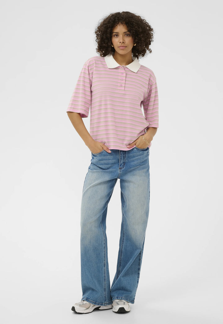 Kaffe Kamiala Pink Frosting/ Feather Grey Polo T-Shirt