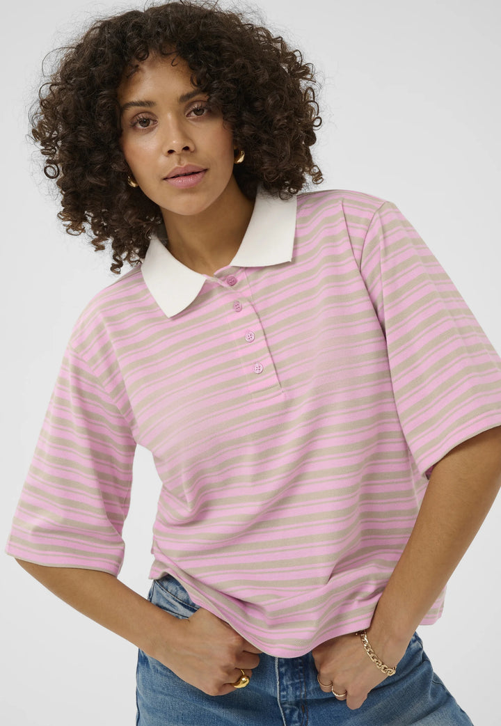 Kaffe Kamiala Pink Frosting/ Feather Grey Polo T-Shirt