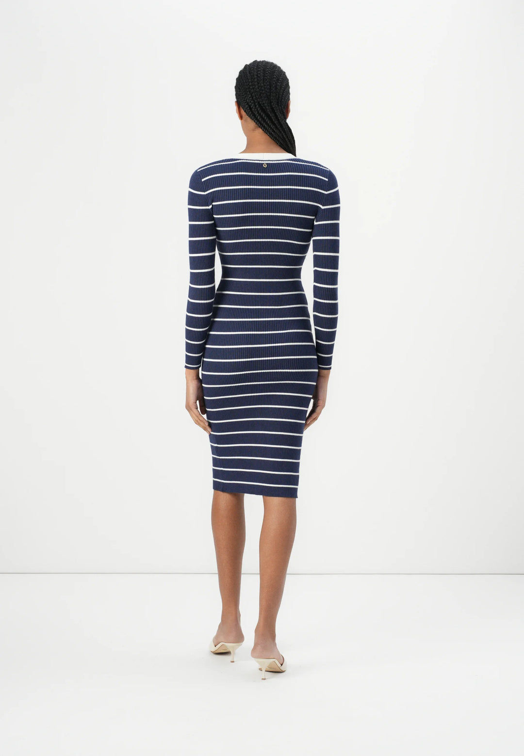 Guess Navy/White Stripe Bodycon Button Up Dress