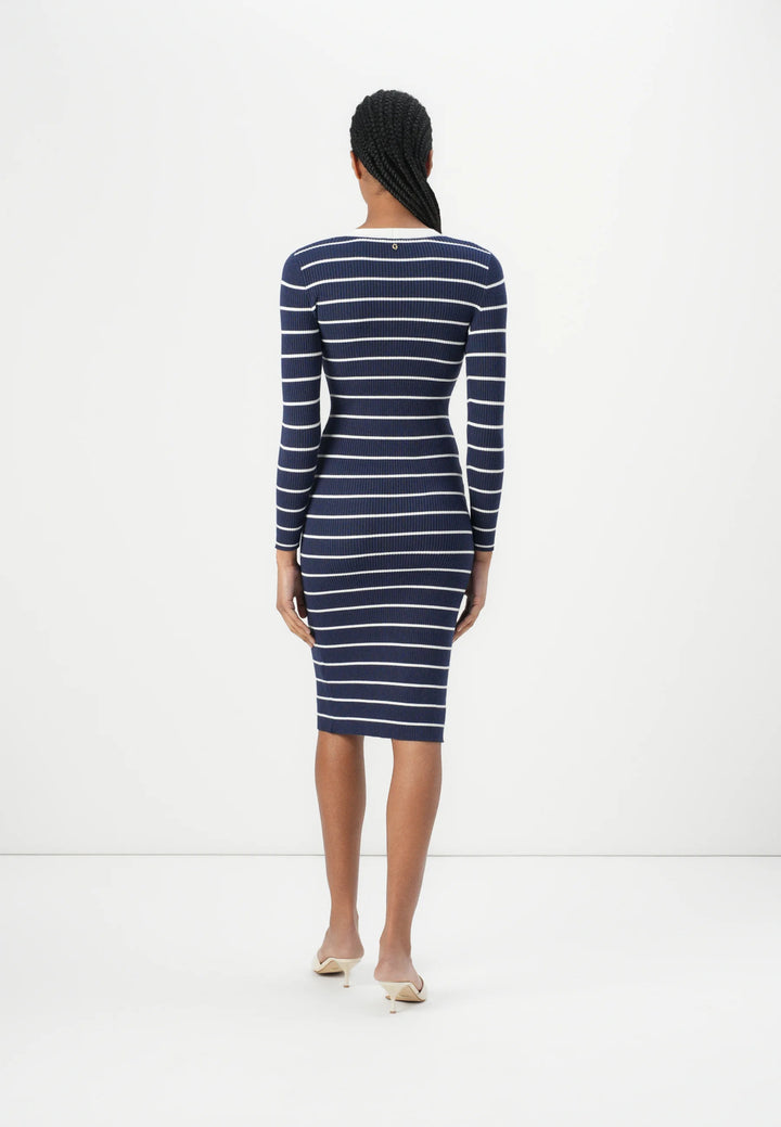 Guess Navy/White Stripe Bodycon Button Up Dress