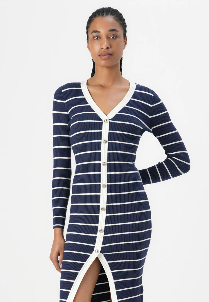 Guess Navy/White Stripe Bodycon Button Up Dress