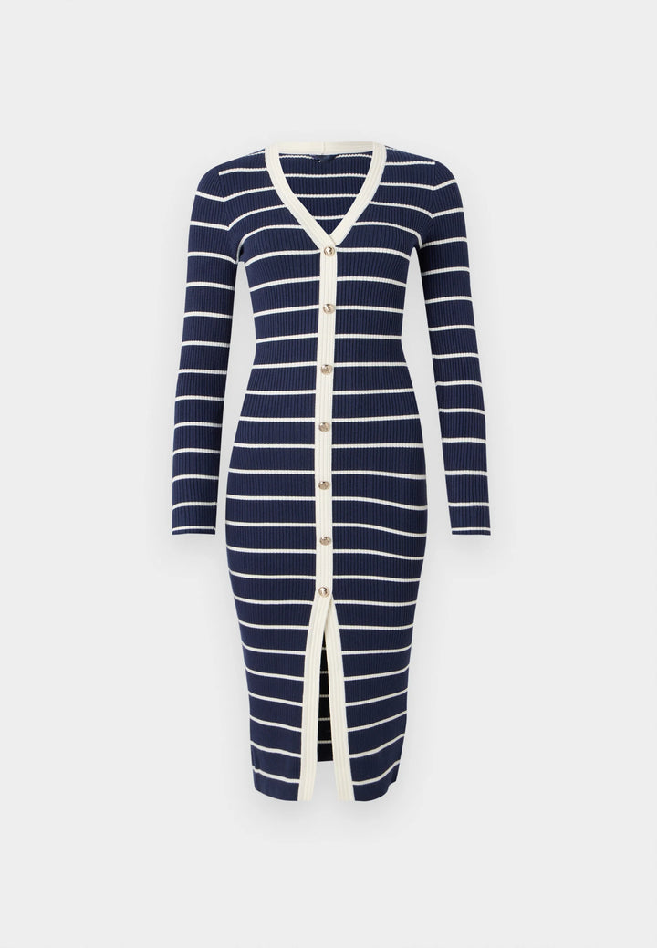 Guess Navy/White Stripe Bodycon Button Up Dress