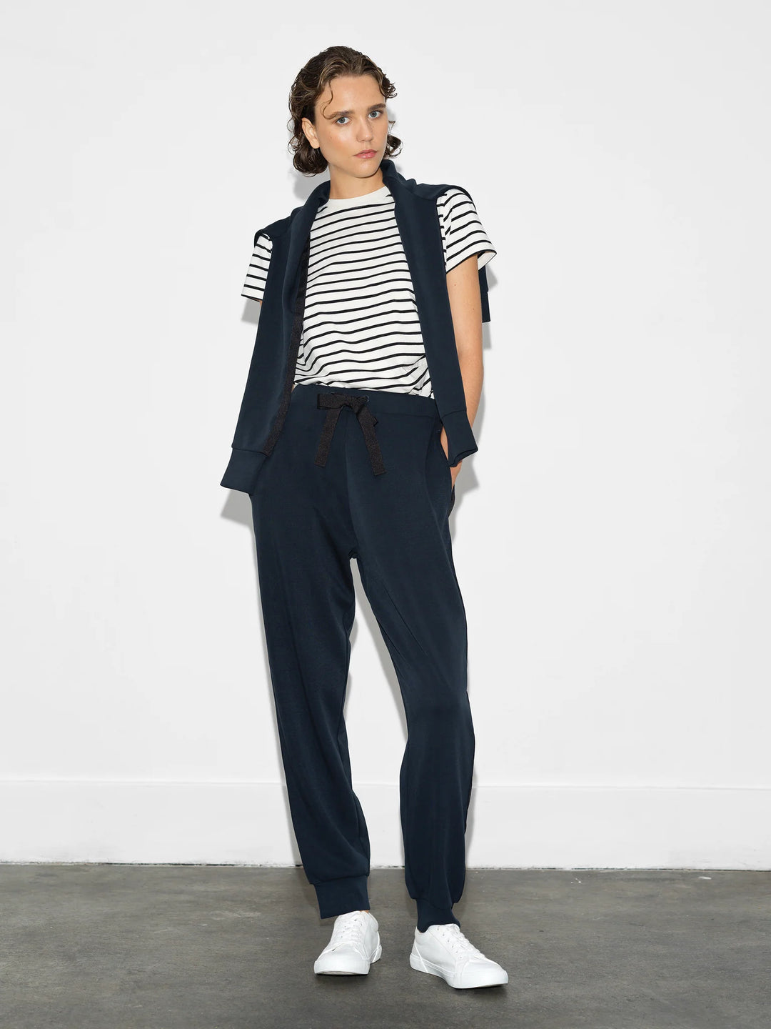 French Connection Wren Side Trim Tie Waist Trousers Black/Blue