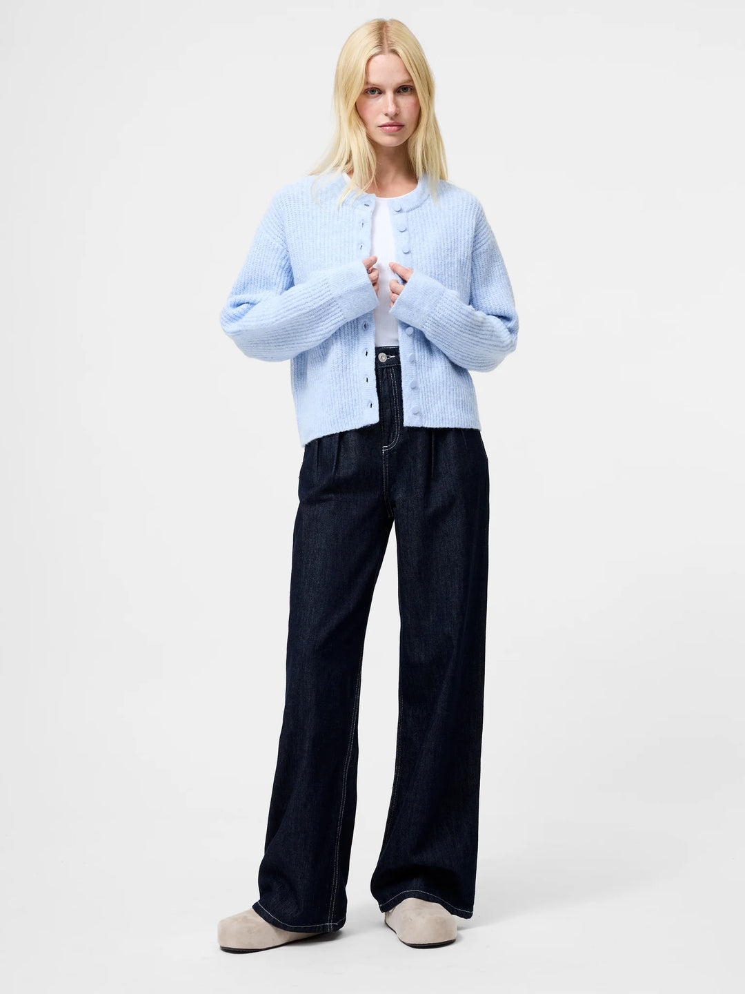 French Connection Kezia Recycled Knit Long Sleeve Cardigan Artic Blue