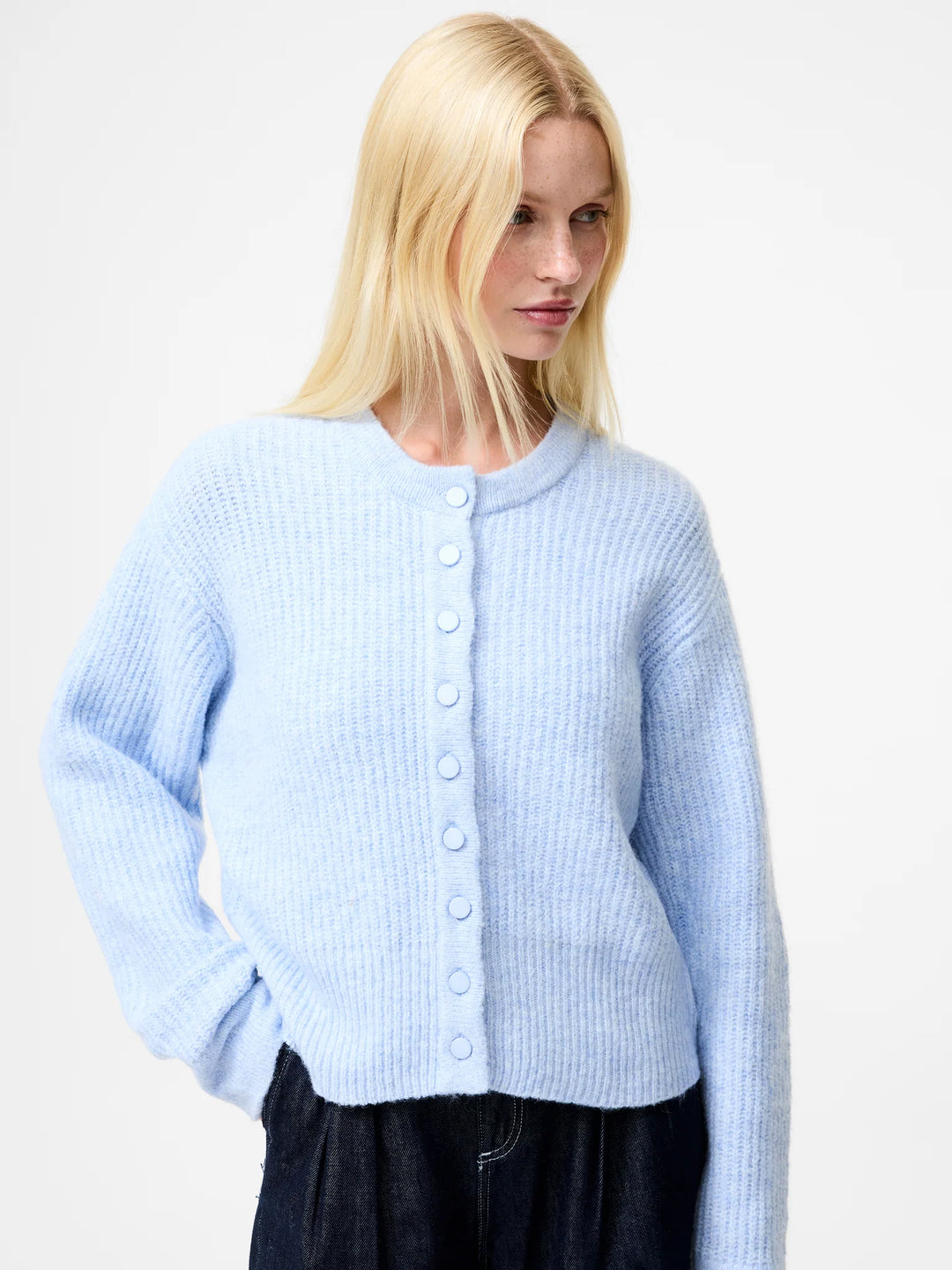 French Connection Kezia Recycled Knit Long Sleeve Cardigan Artic Blue
