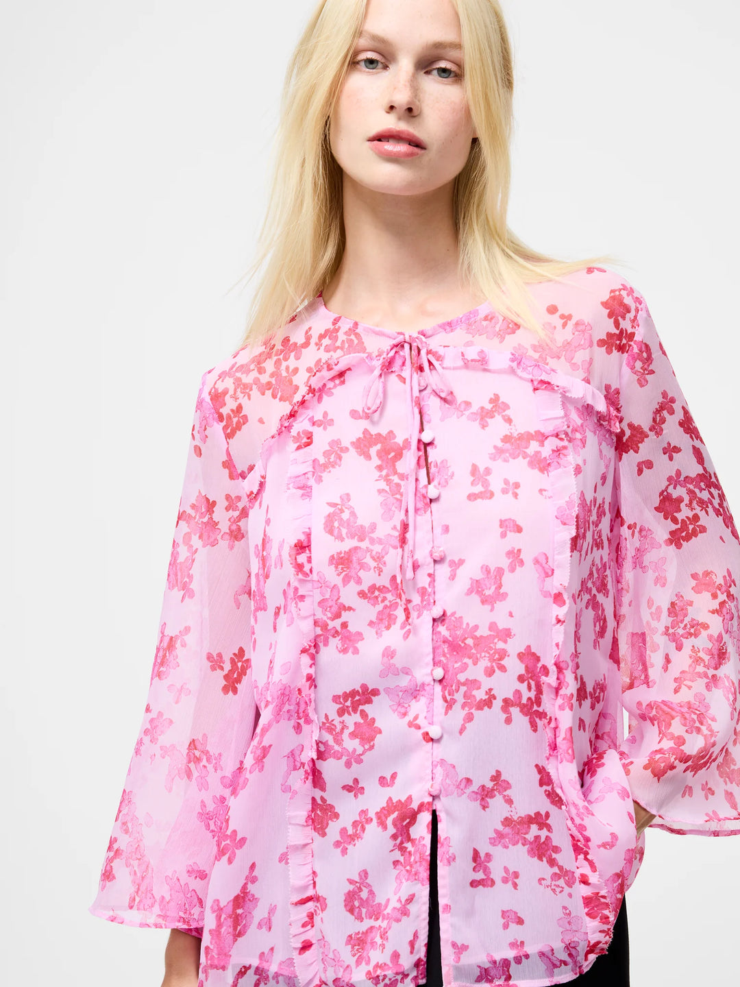 French Connection Isla Hallie Crinkle Tie Neck Top
