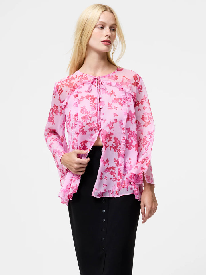 French Connection Isla Hallie Crinkle Tie Neck Top