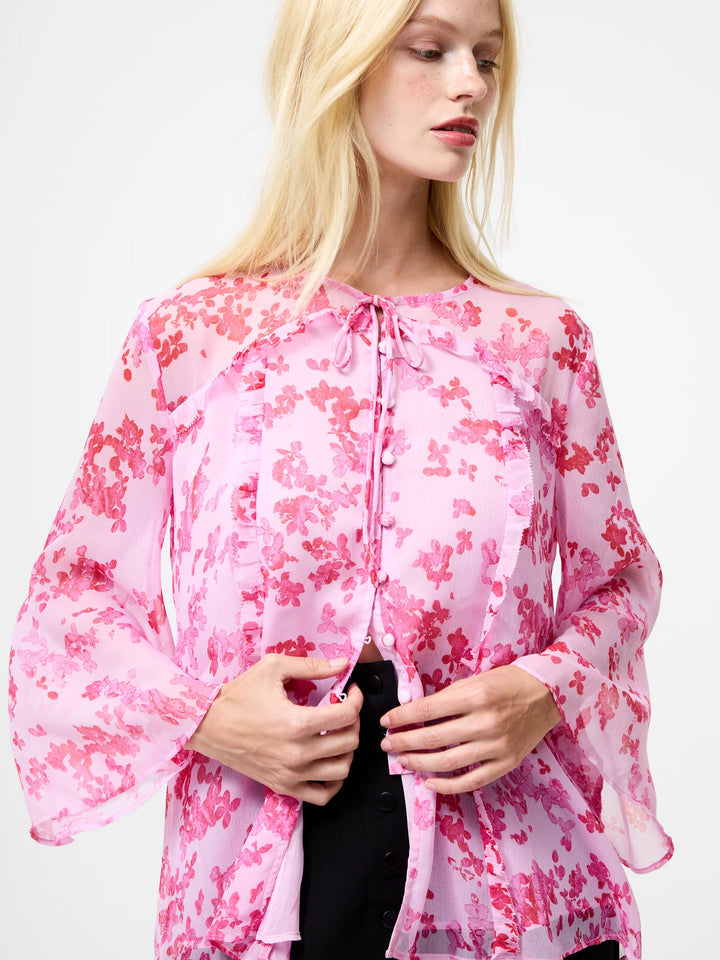 French Connection Isla Hallie Crinkle Tie Neck Top
