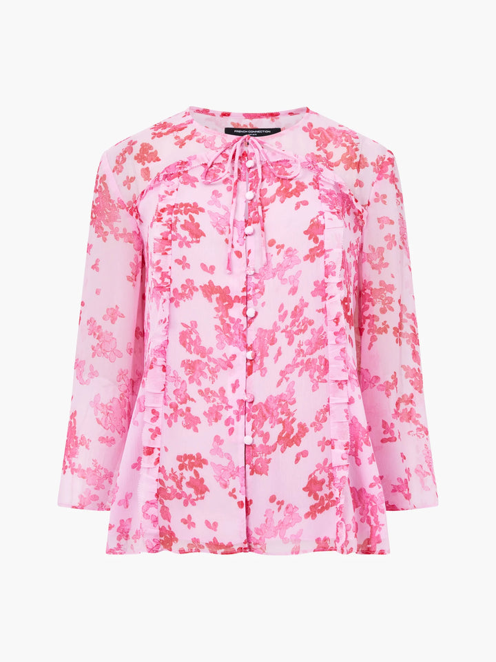 French Connection Isla Hallie Crinkle Tie Neck Top