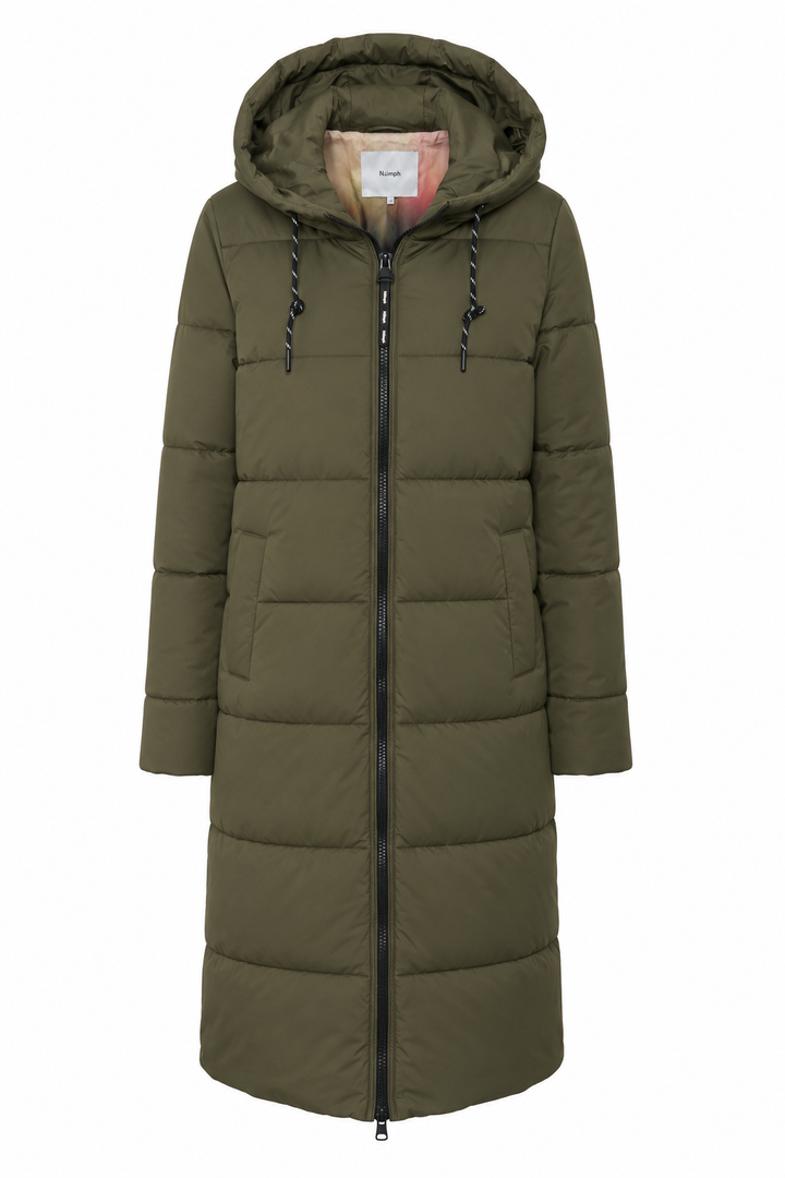 Numph Nuarven Long Puffa Jacket Forest Night
