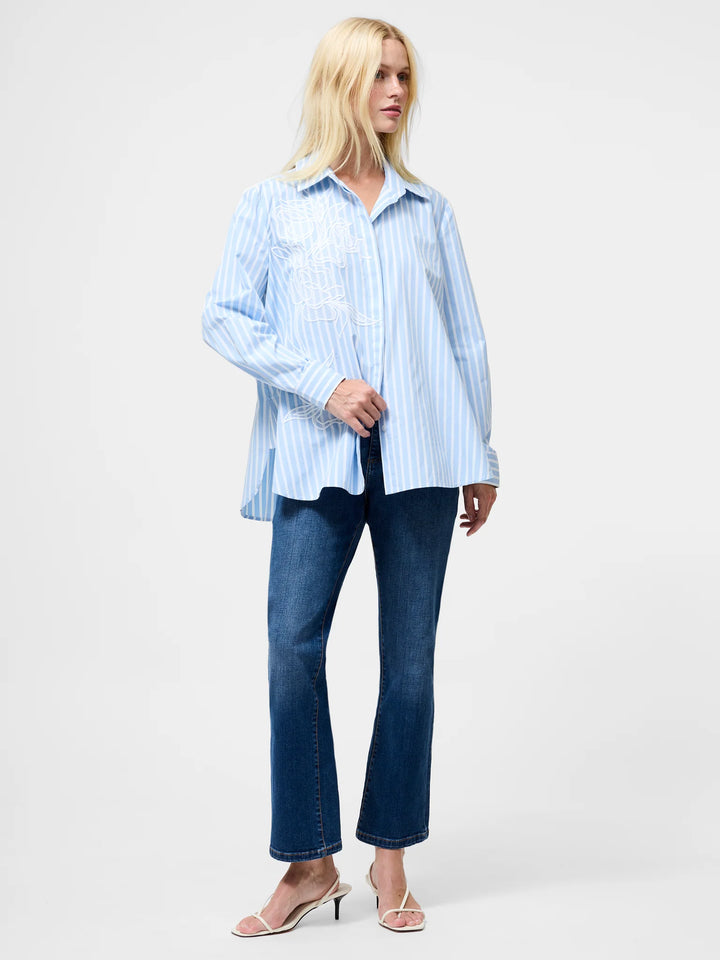 French Connection Cambria Cotton Embroidered Floral Stripe Shirt
