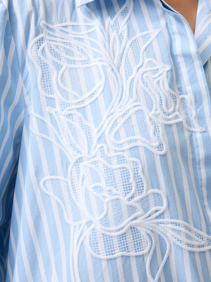 French Connection Cambria Cotton Embroidered Floral Stripe Shirt