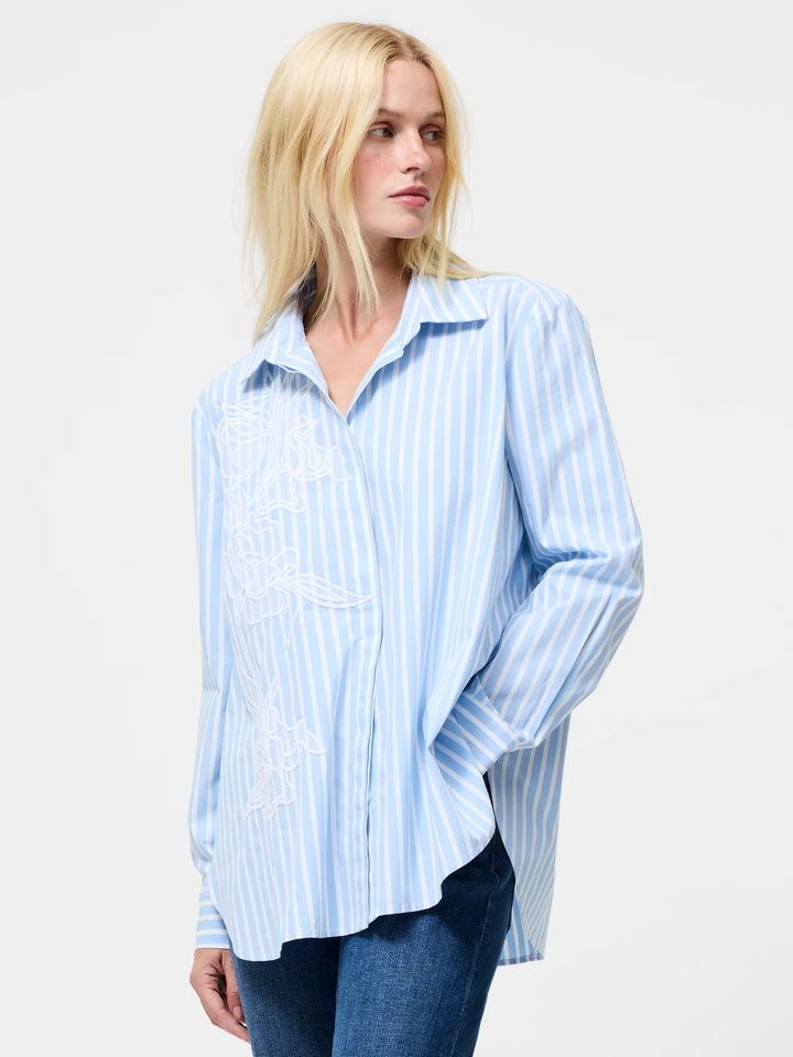 French Connection Cambria Cotton Embroidered Floral Stripe Shirt