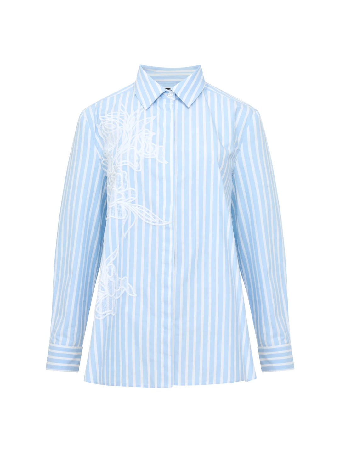 French Connection Cambria Cotton Embroidered Floral Stripe Shirt