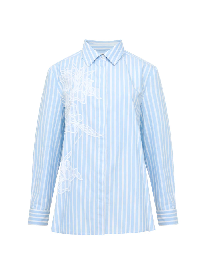 French Connection Cambria Cotton Embroidered Floral Stripe Shirt