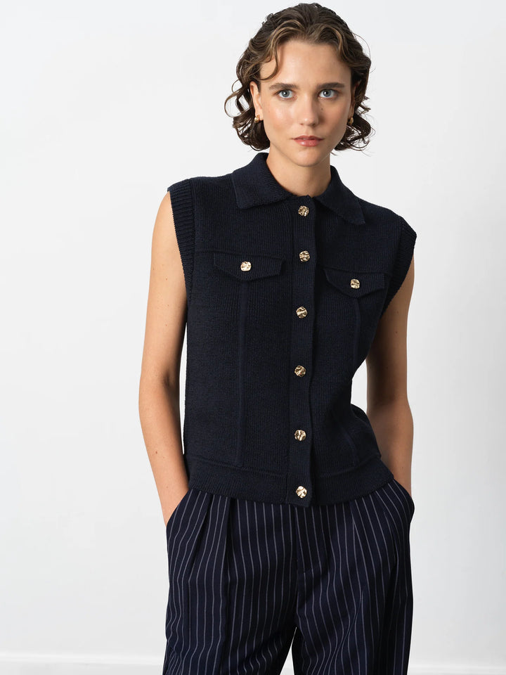 French Connection Roland Knit Collared Gilet Navy