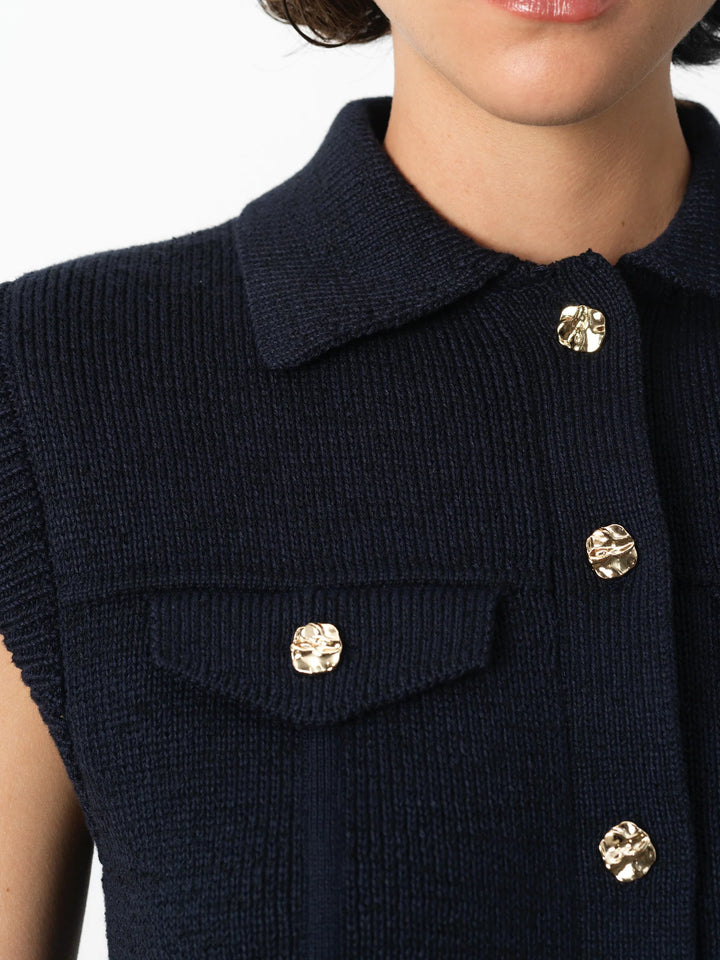 French Connection Roland Knit Collared Gilet Navy