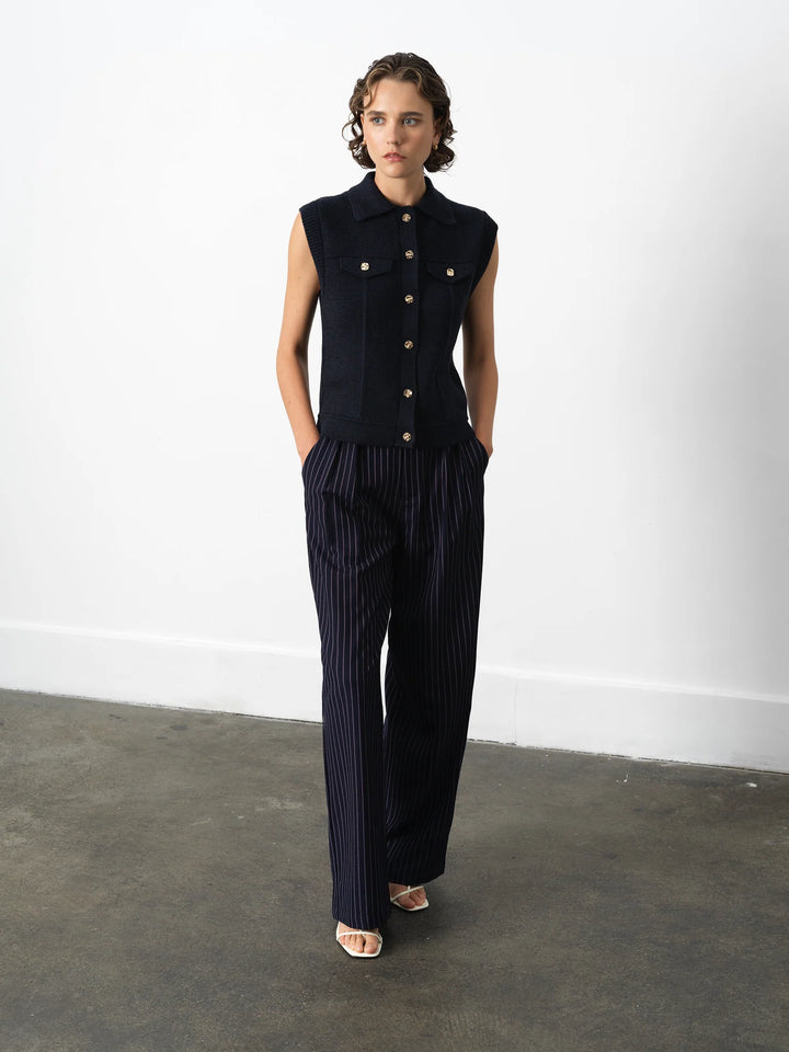 French Connection Roland Knit Collared Gilet Navy