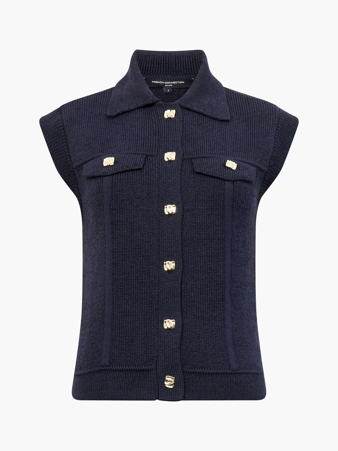 French Connection Roland Knit Collared Gilet Navy