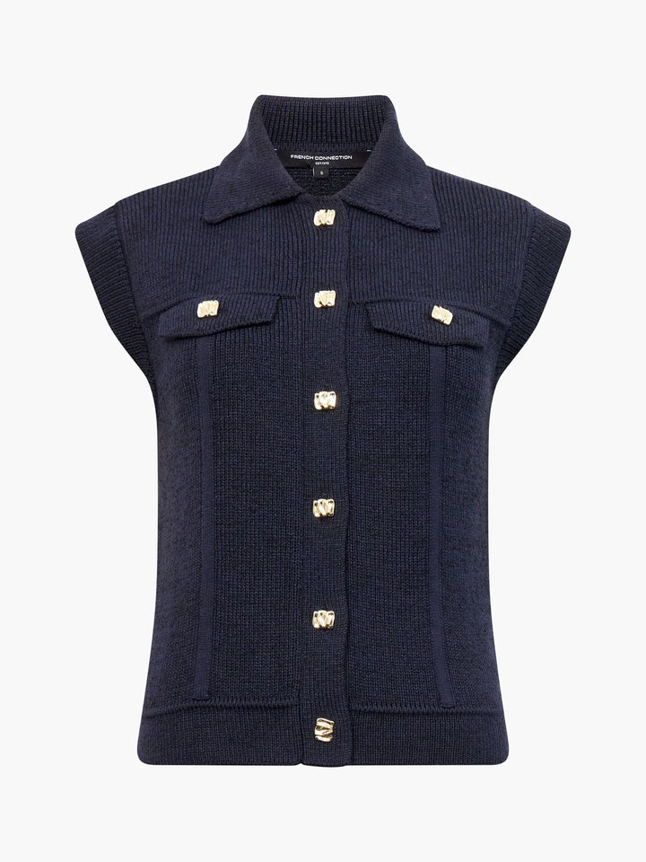 French Connection Roland Knit Collared Gilet Navy