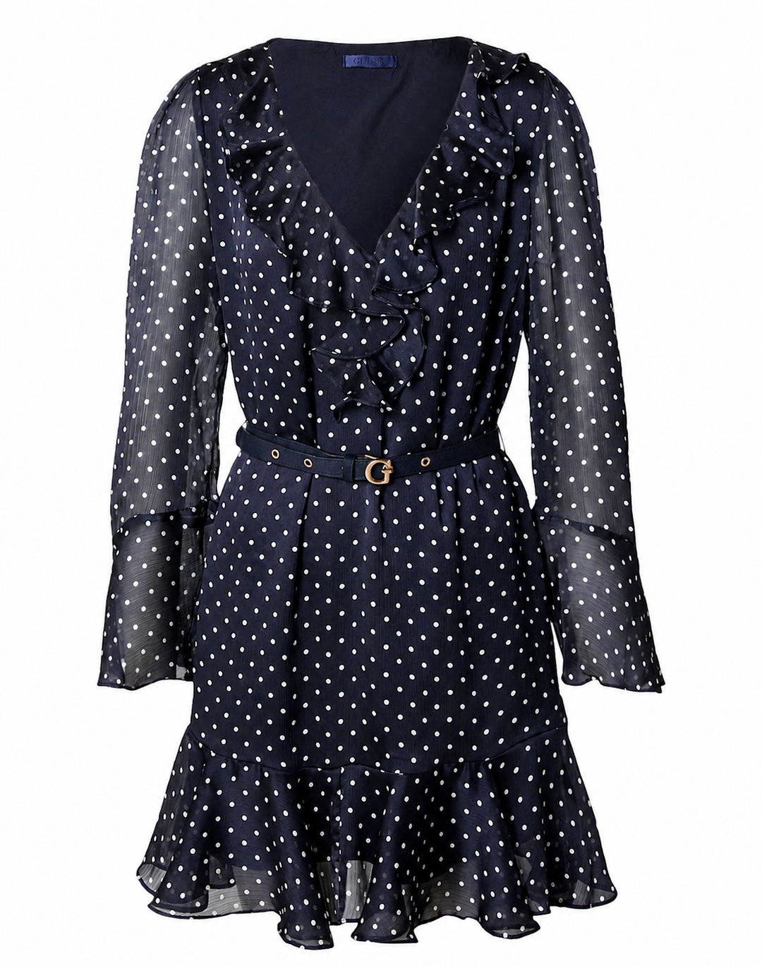 Guess Navy Polka Dot Belted Dress