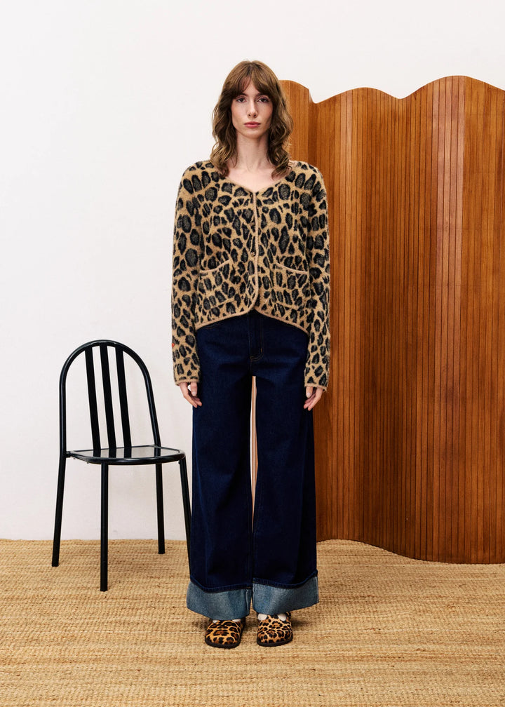 Frnch Paris Cardigan Begonia Leopard