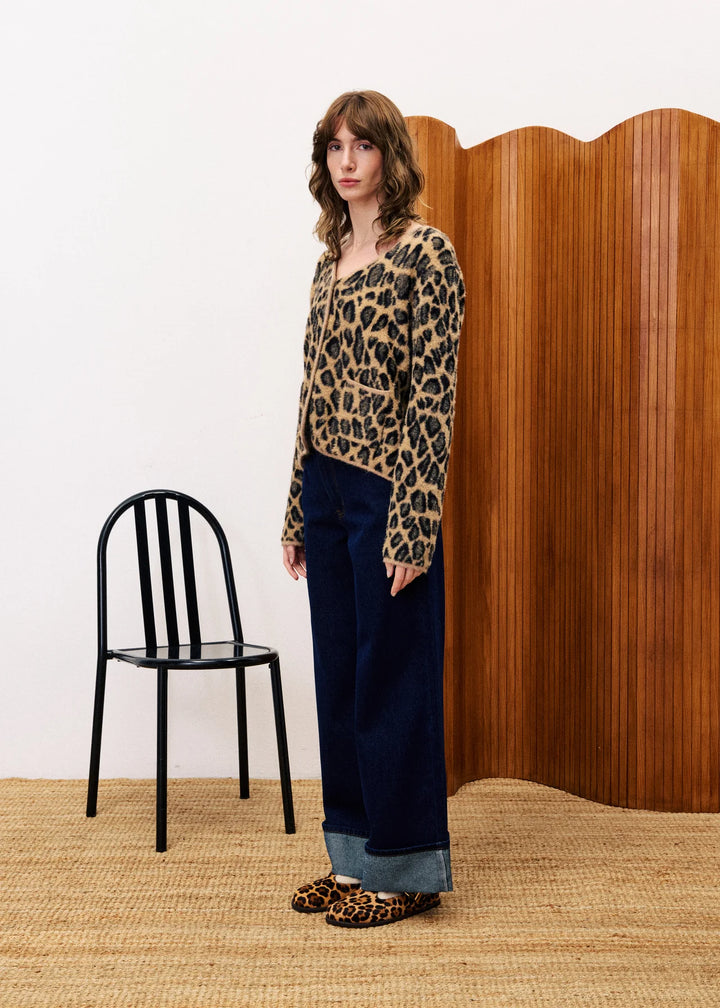 Frnch Paris Cardigan Begonia Leopard