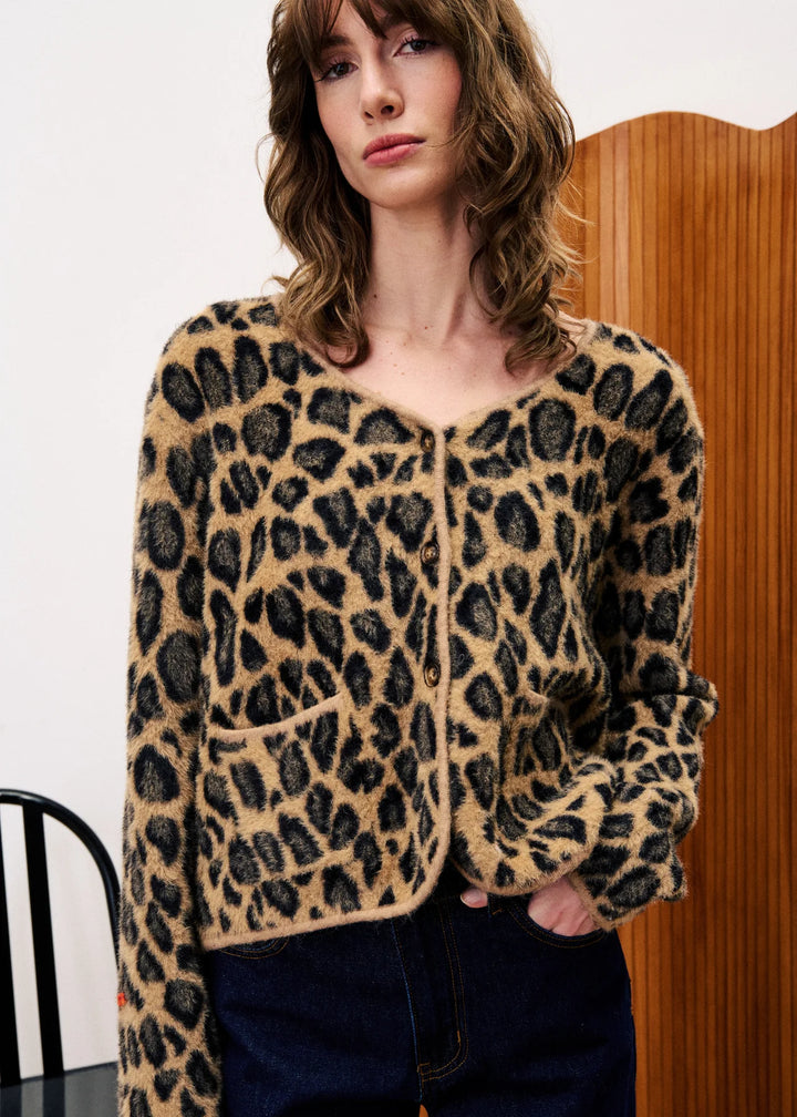 Frnch Paris Cardigan Begonia Leopard