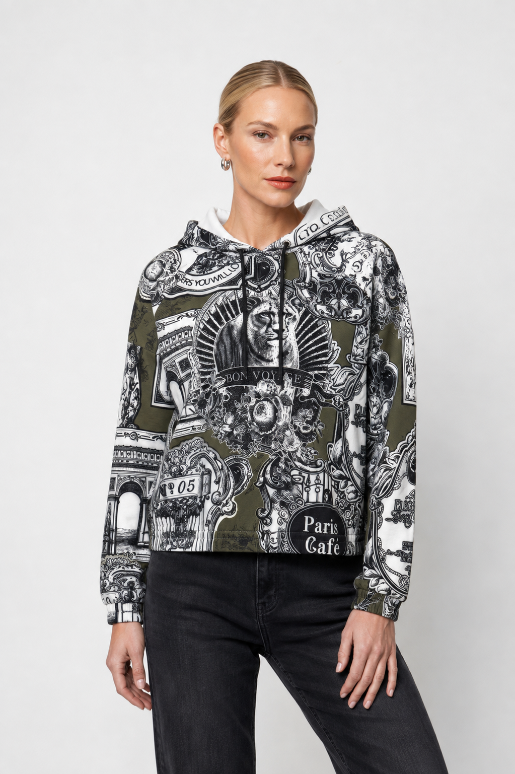 Monari Paisley Print Olive Green Hoodie