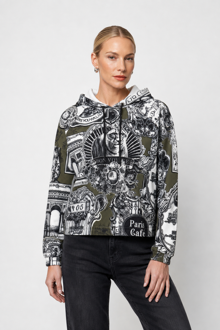 Monari Paisley Print Olive Green Hoodie