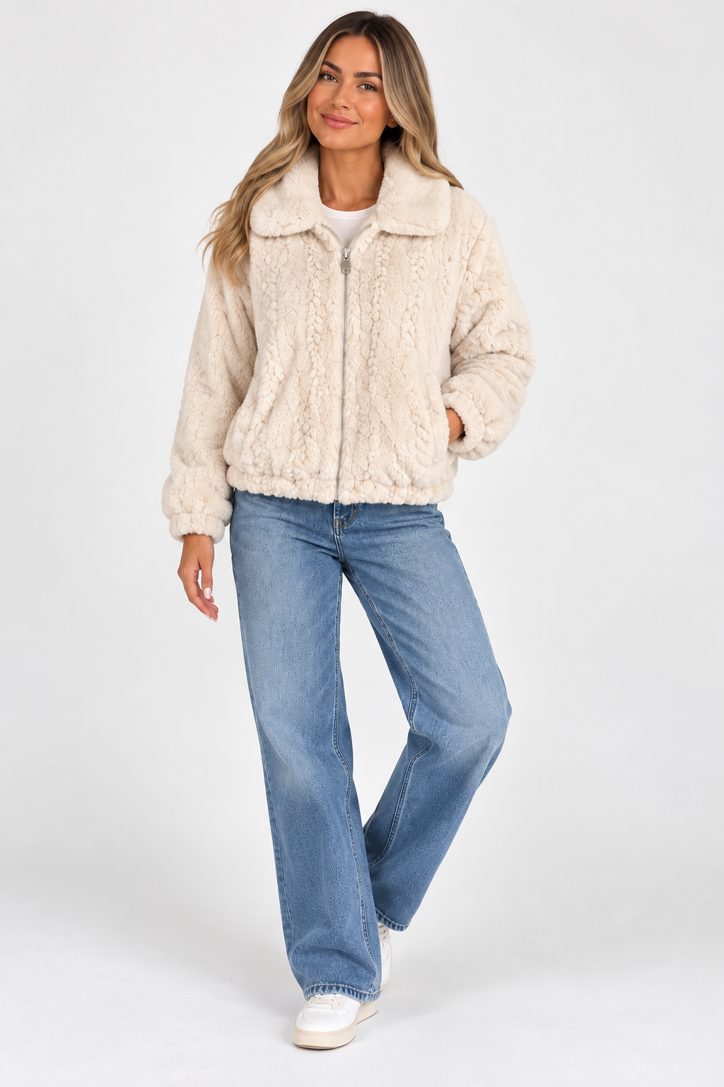 Tiffosi Alina Cream Faux Fur Jacket