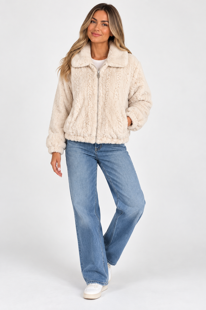 Tiffosi Alina Cream Faux Fur Jacket