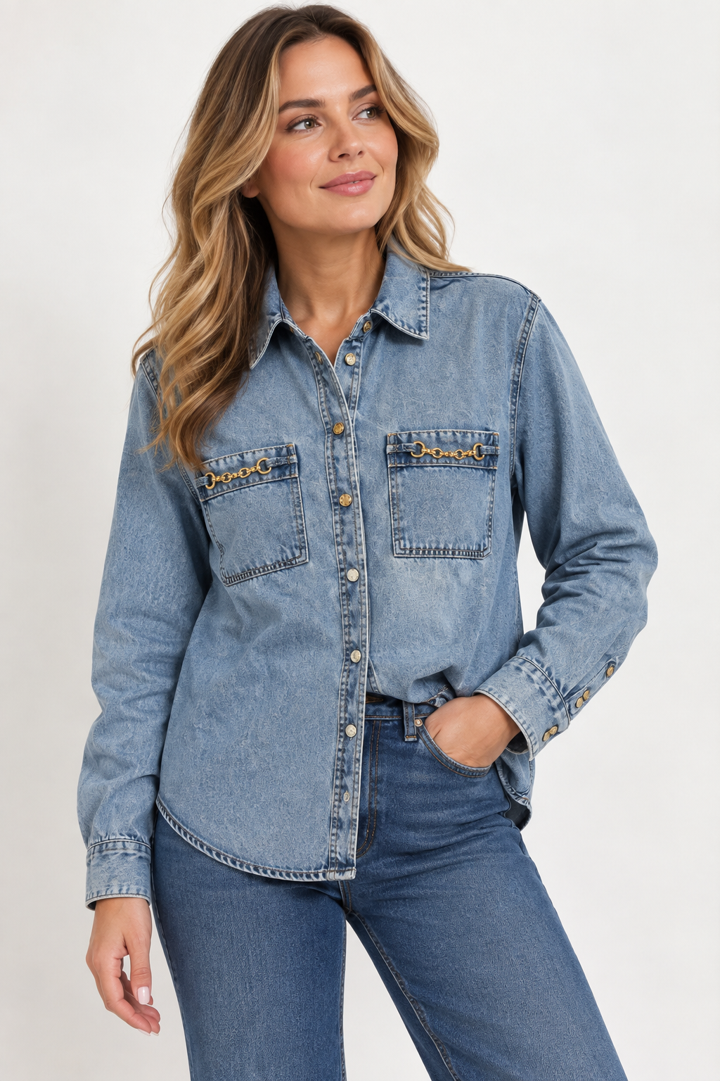Guess Washed Denim Shirt Blue