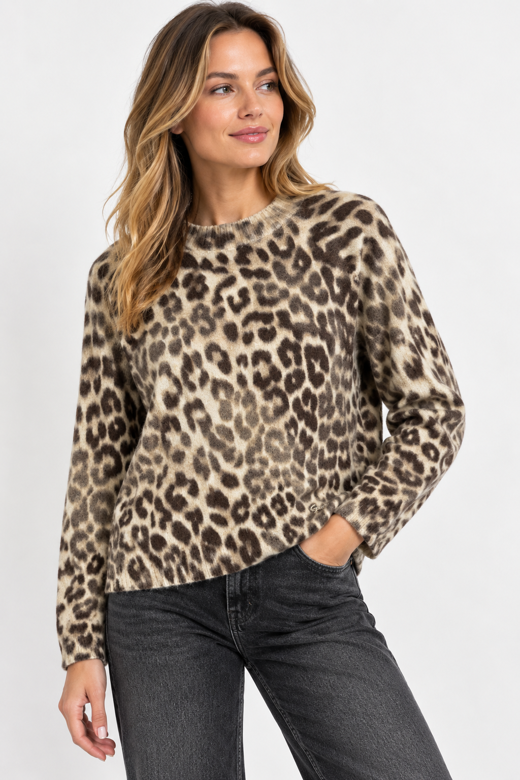 Guess Cream &amp; Brown Leopard Jumper