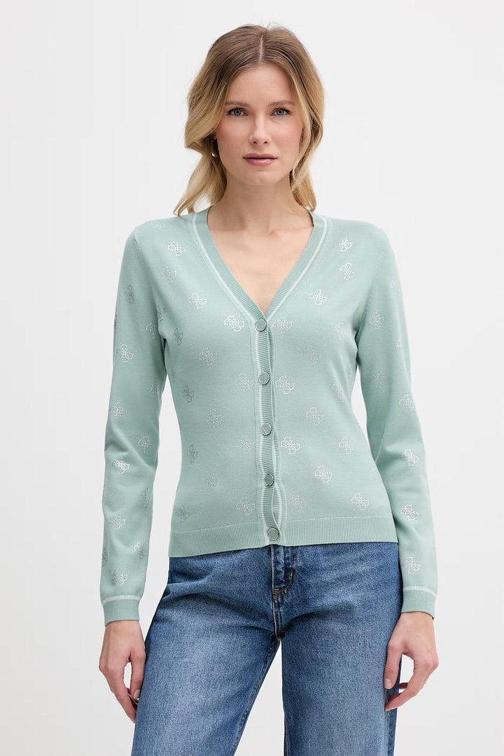 Guess 4G Logo Rhinestone Sage Cardigan