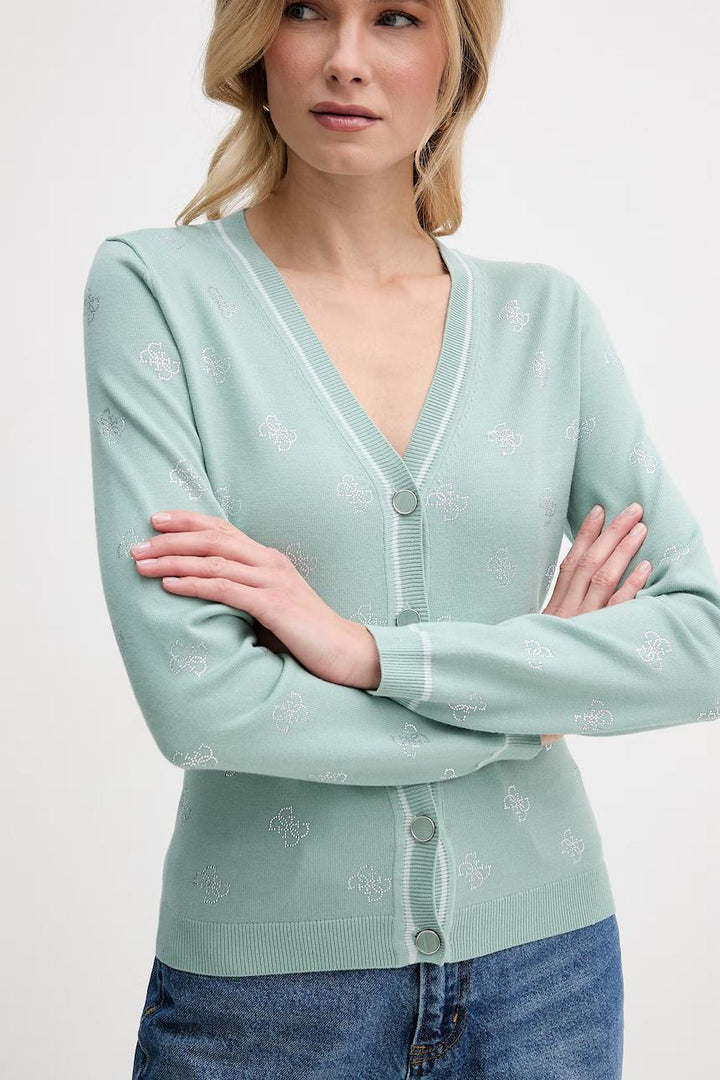 Guess 4G Logo Rhinestone Sage Cardigan