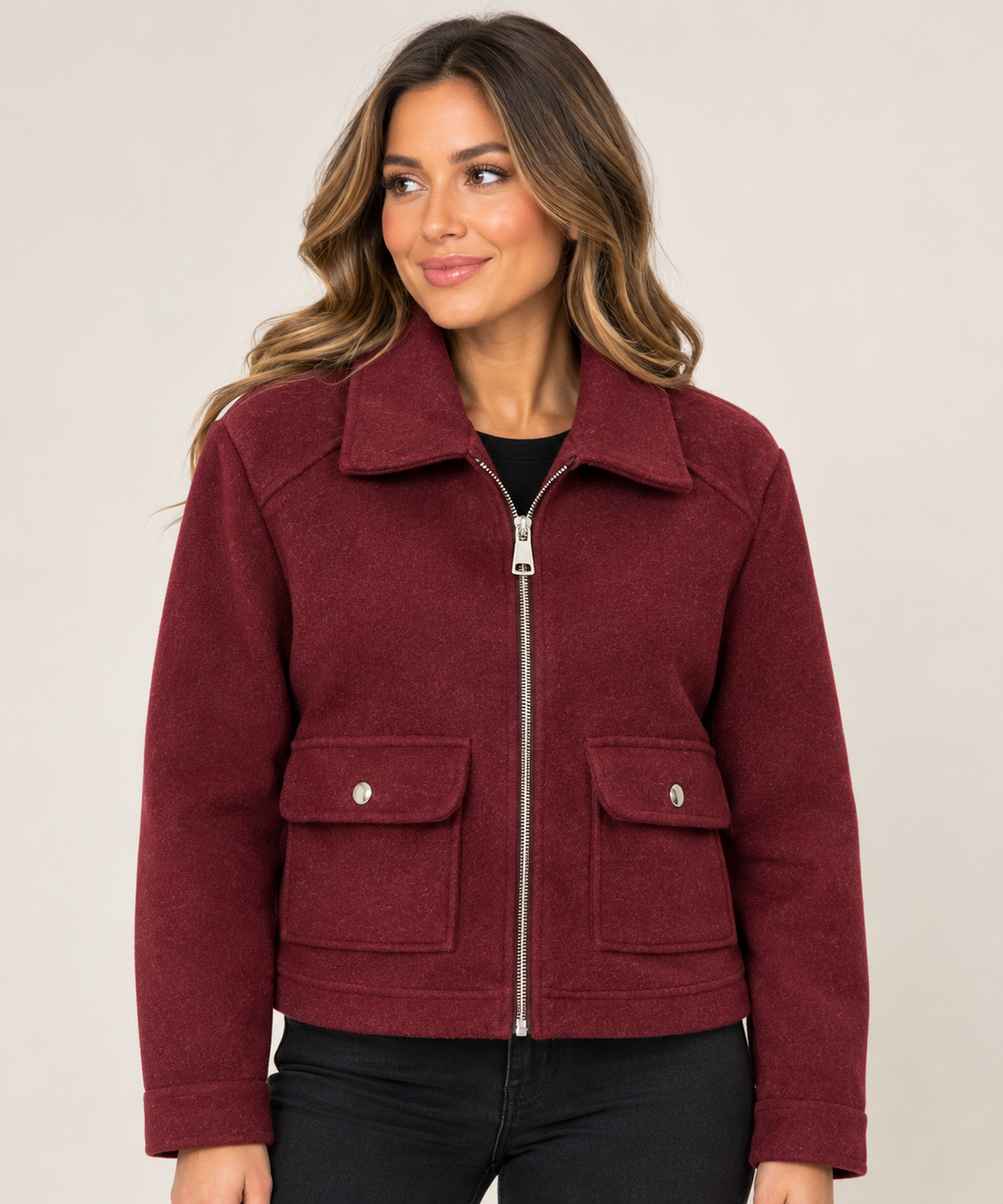 Actuelle Burgundy Short Jacket with Zip