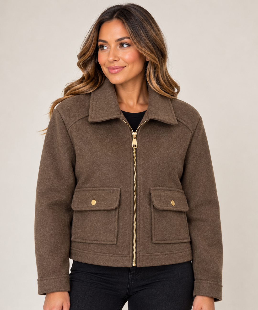 Actuelle Chocolate Short Jacket With Zip