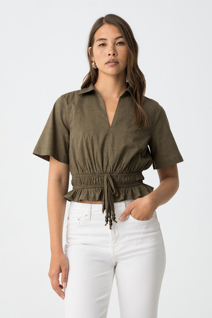 Tiffosi Melache Khaki V Neck Top