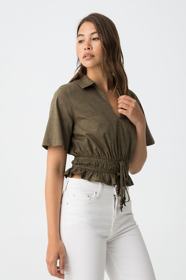 Tiffosi Melache Khaki V Neck Top