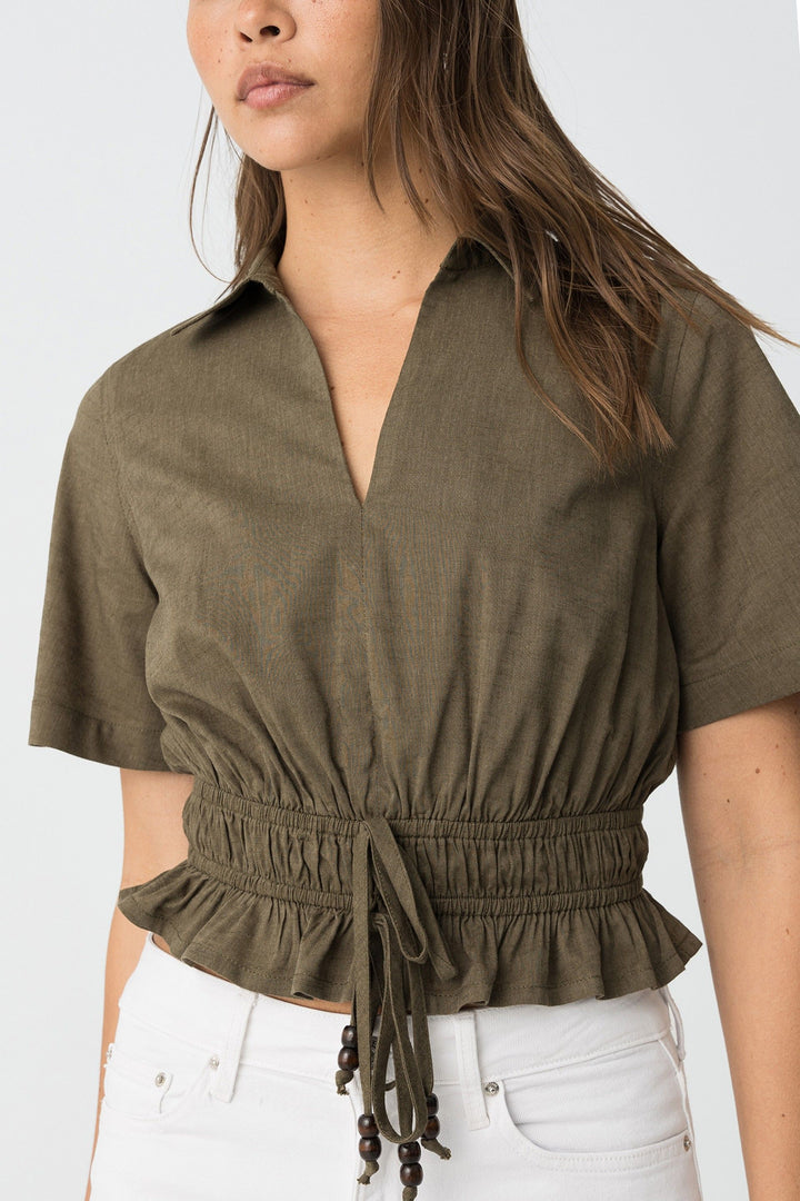 Tiffosi Melache Khaki V Neck Top
