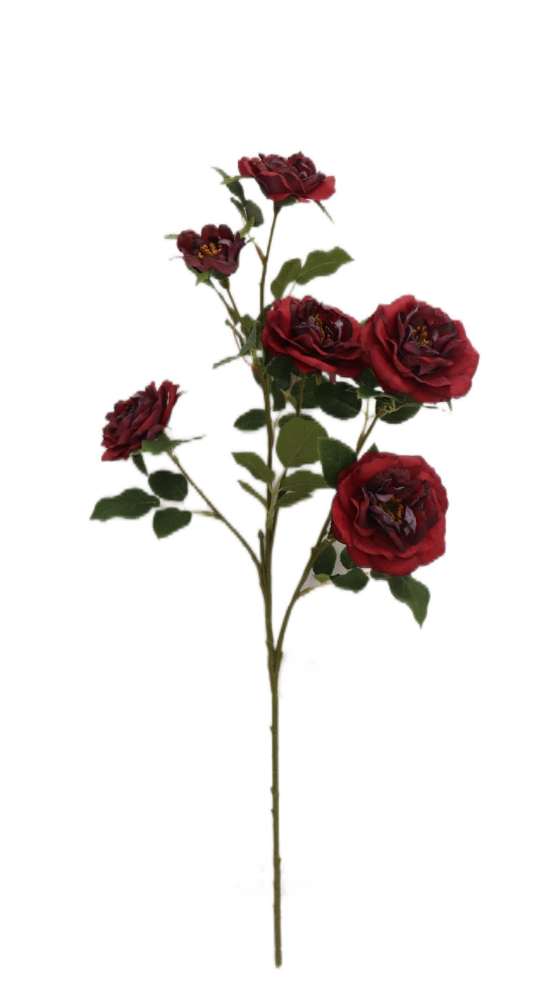 Artificial Open Rose Spray Deep Red
