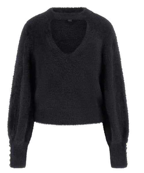 Guess Black Yuki Fuzz Cut Out Sweater