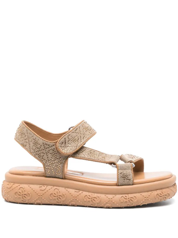 Guess Leather Nude Embellished Velcro Sandal