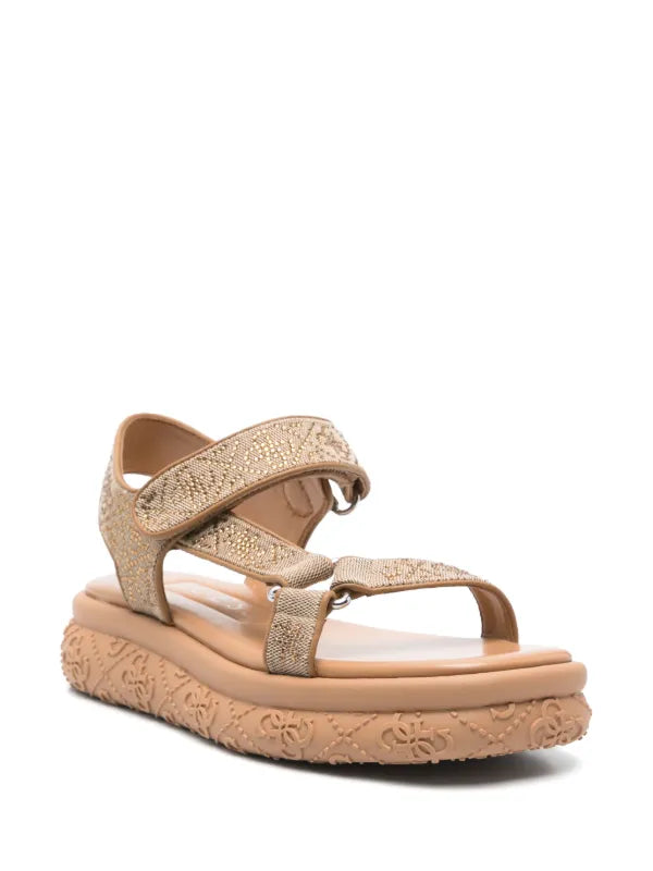 Guess Leather Nude Embellished Velcro Sandal